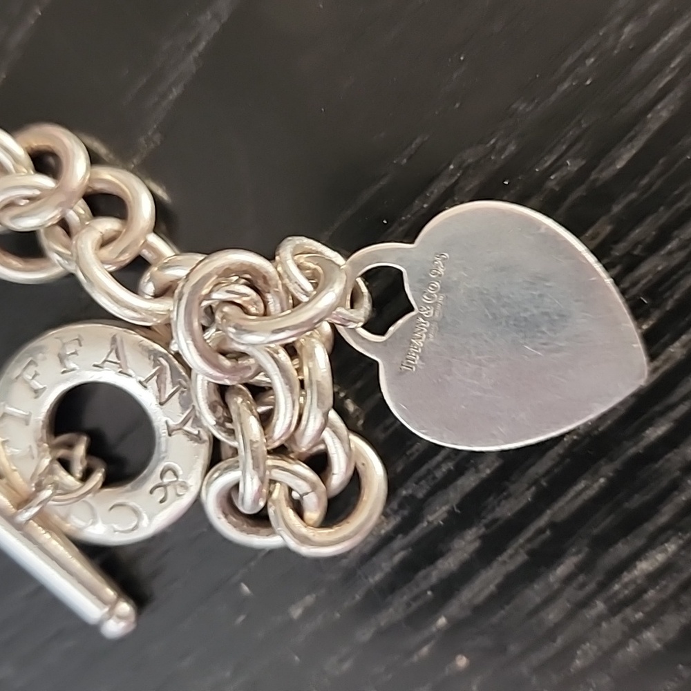 Tiffany & Co. Silver 16" Necklace Choker with Heart Charm and Circle Toggle - Picture 10 of 12